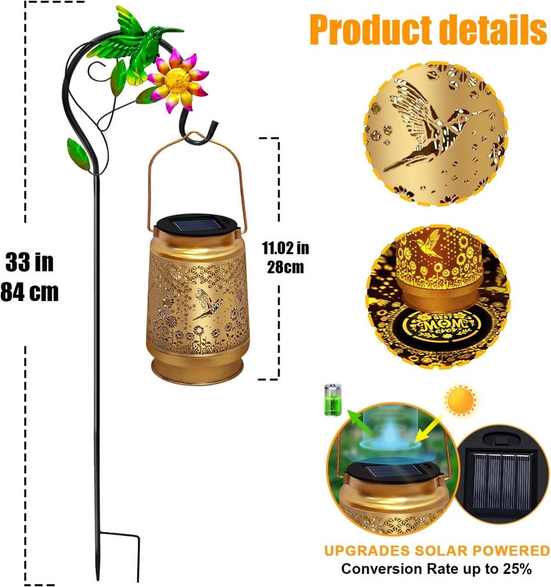 EDOF Christmas Gifts for Women Hummingbird Solar Lanterns Outdoor Waterproof,Metal Garden Decor with Sheep Hook for Yard Porch,Garden Decor Birthday Gifts for Women Mom Grandma Sister - Image 5